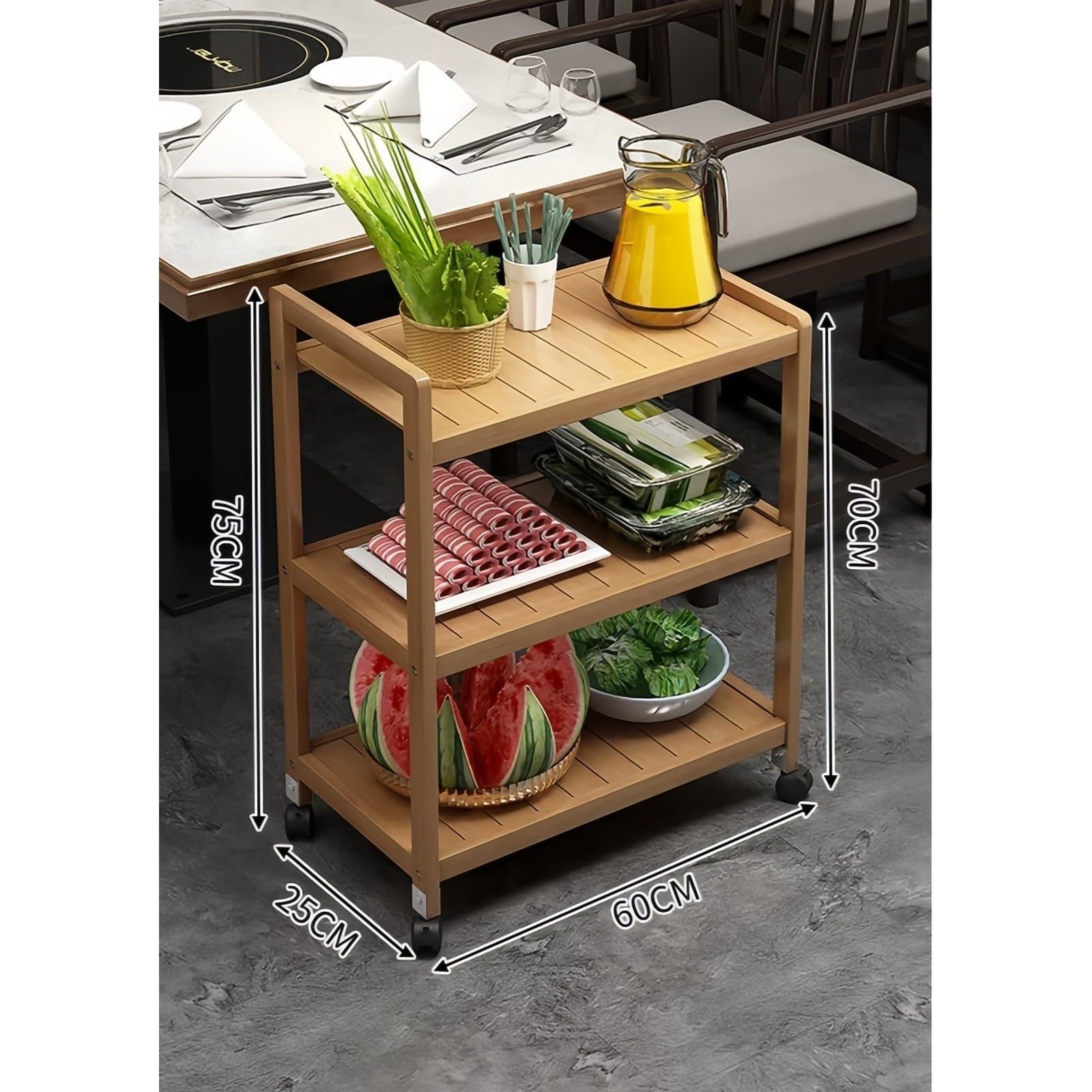 GLigeT Utilisation Multiple Chariot de Rangement Roulant à 3 Niveaux, Support Utilitaire Mobile for Cuisine et Restaurant for Les Repas(Yellow,Petit)