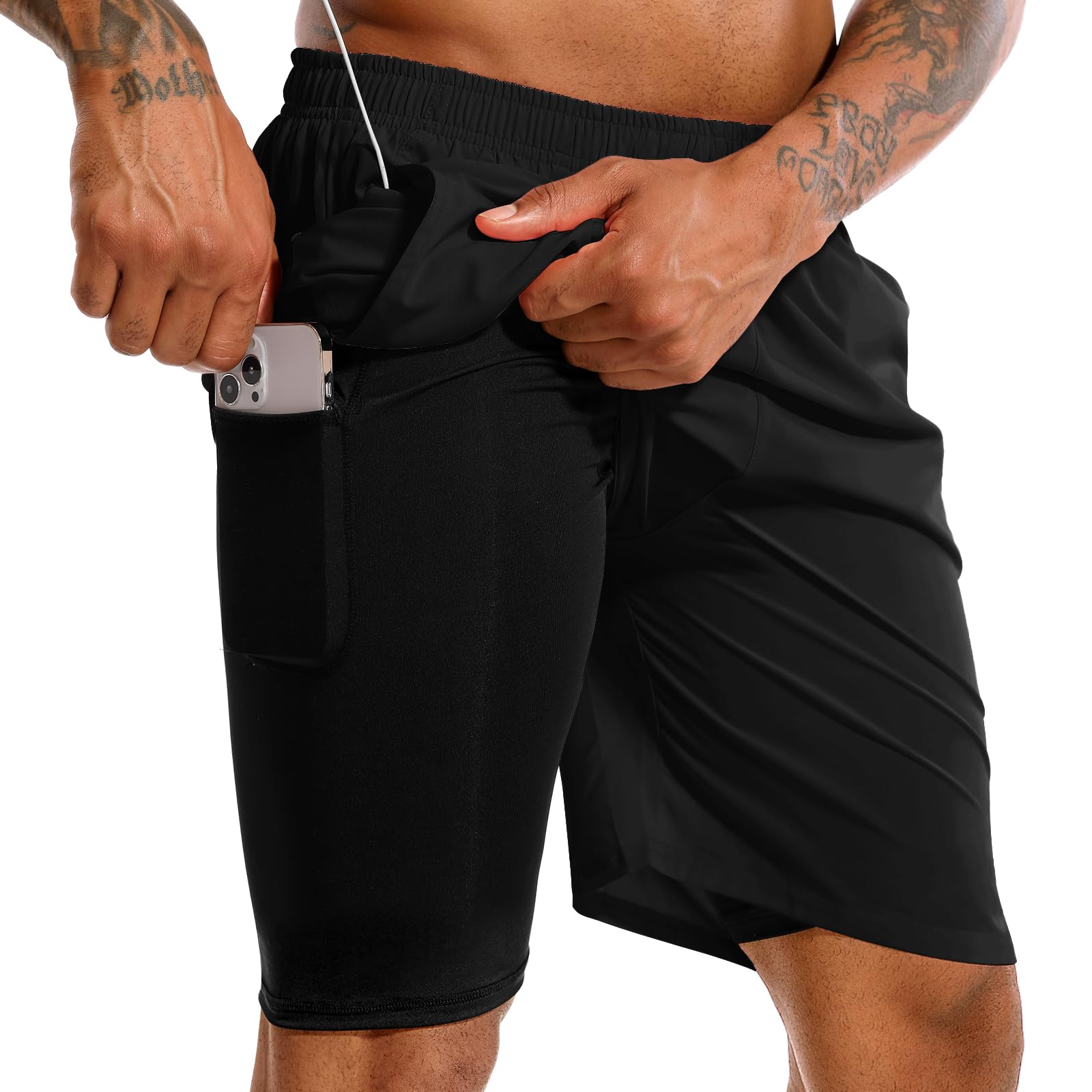 TENJOY Mens 2 in 1 Running Shorts 5 in or 7 in Quick Dry Gym Athletic Workout Shorts