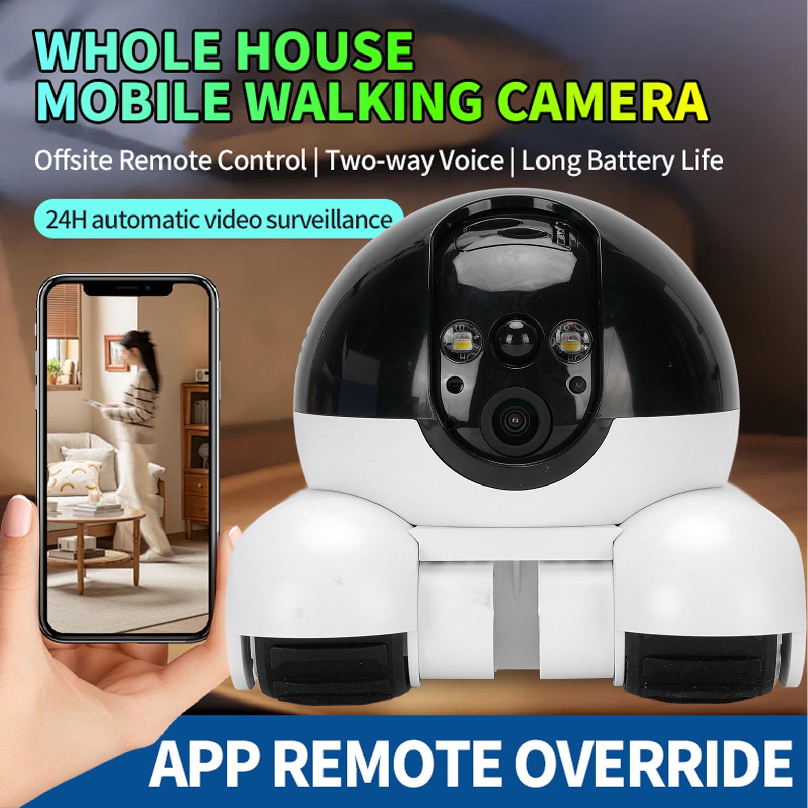 ASHATA Telecamera di Sicurezza Domestica a Doppio Obiettivo 1080P con Ruote Cingolate, Controllo Tramite APP, per Monitoraggio Interno, Tracciamento Animali (128G 400W)