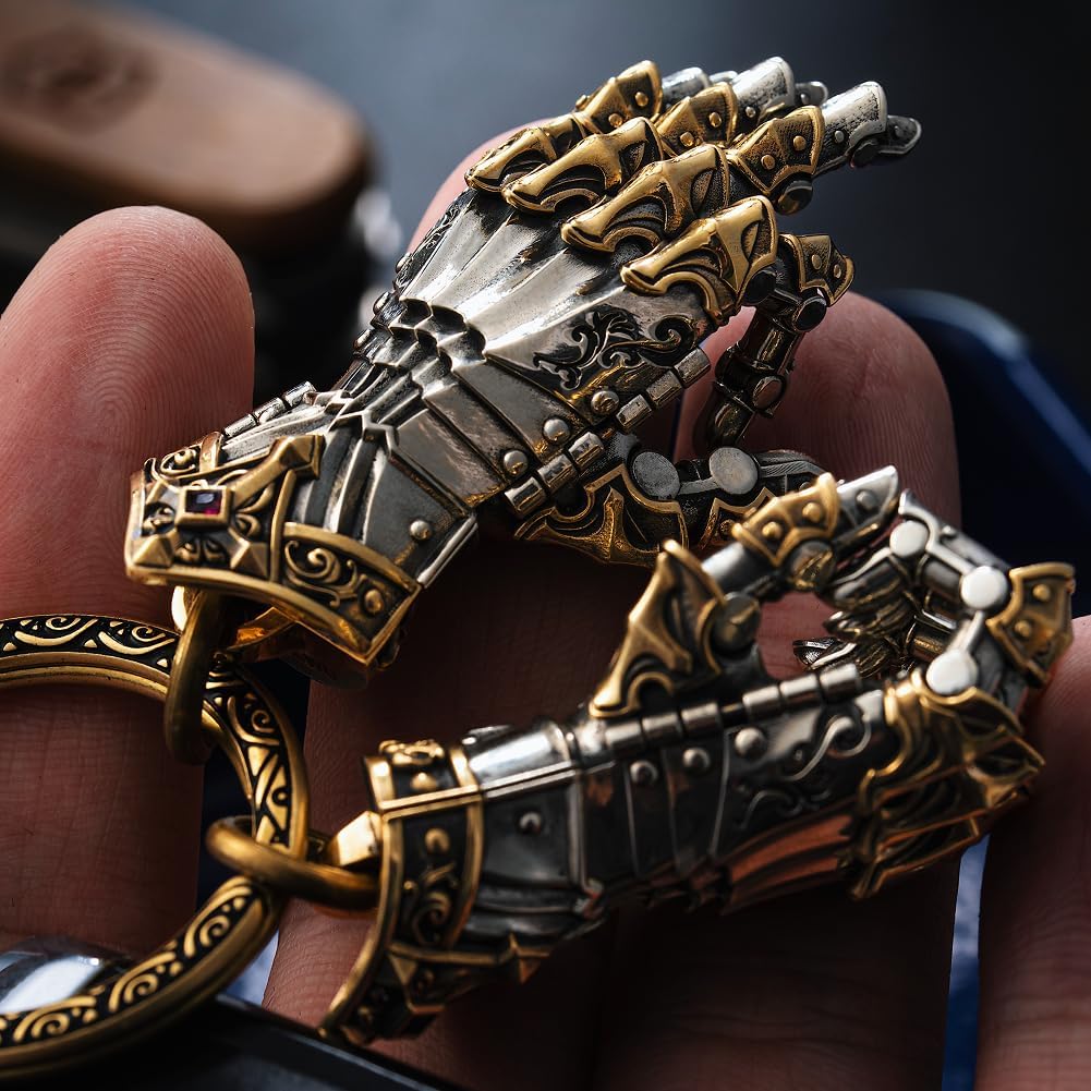 COPPERTIST.WU Armored Mechanical Hand Pendant Articulated Fingers Medieval Jewelry for Collection, Wear or Display,Brass & White Bronze