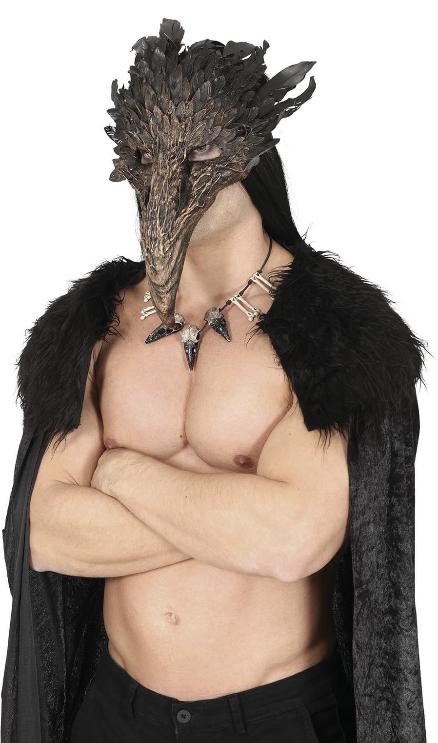 MIMIKRY Masque d'oiseau prédateur avec plumes marron Masque à bec pour Halloween Corbeau Oiseau Commedia dell'arte