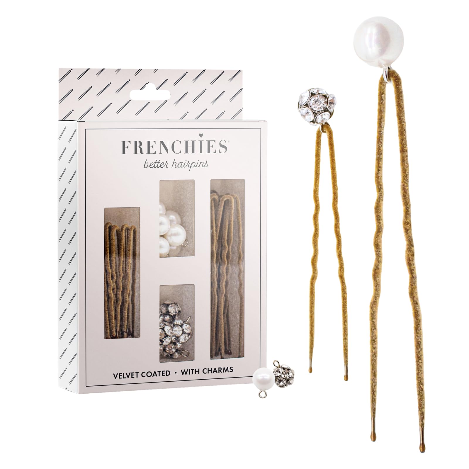 Frenchies French Twist Hair Pin, Velvet Coated Extra Soft French Hair Pins for Women, Wedding, Updo Extensions, or Wig, 6 Pearls + 6 Crystals, 20
