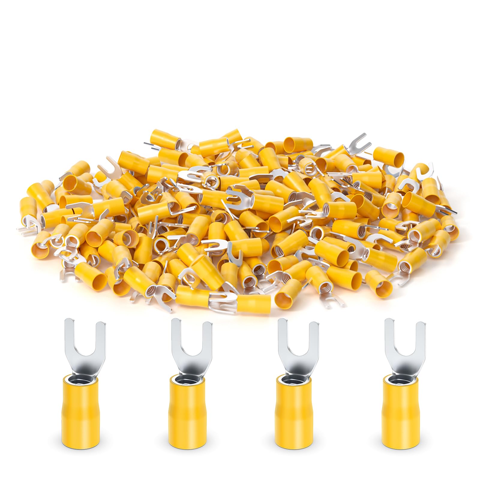 ERGAOBOY 200Pcs 12-10 AWG Insulated Fork Spade Wire Connectors, Yellow U-Type Electrical Crimp Terminal