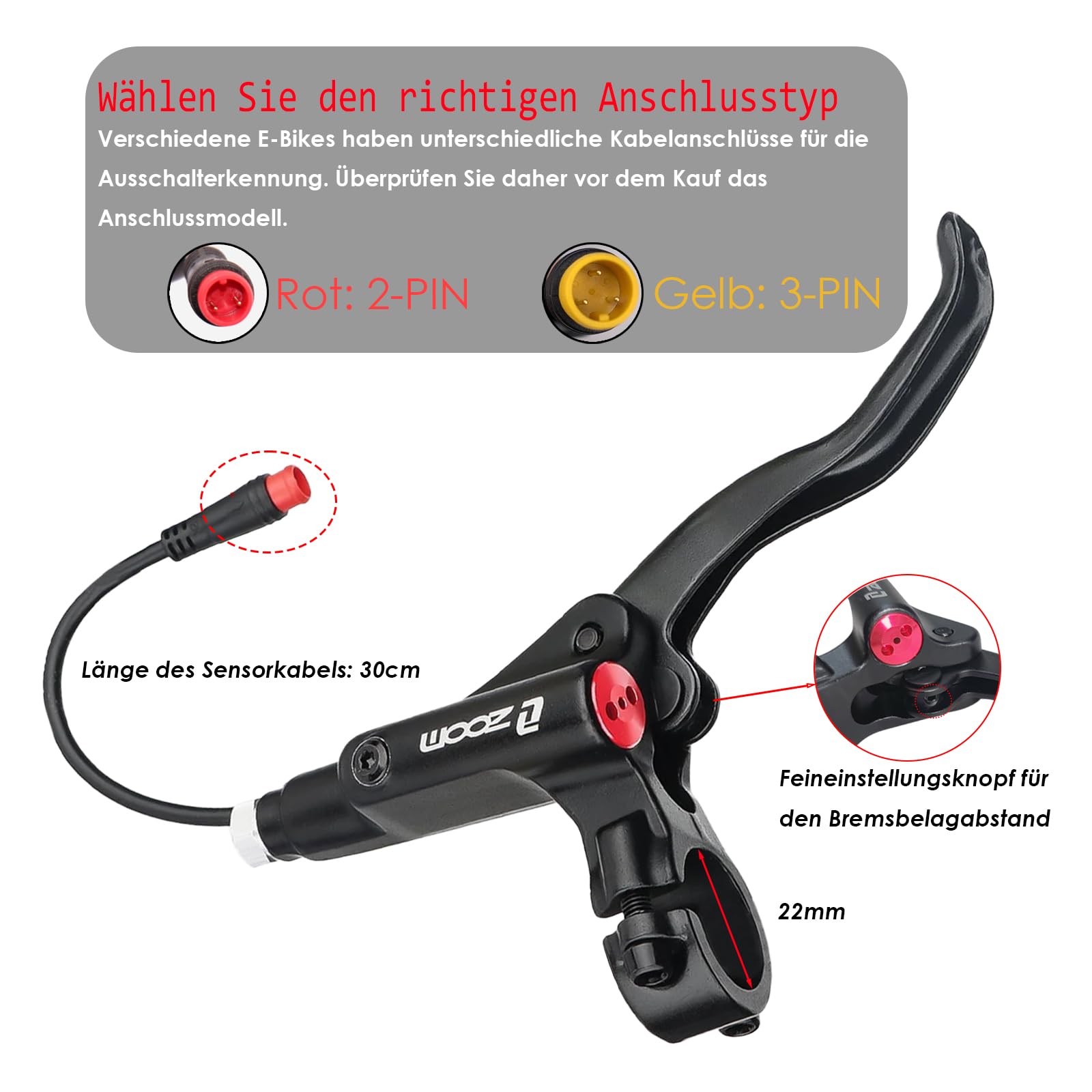 JFOYH Zoom HB876E Kit Freni Idraulici per eBike – Pinze a 4 Pistoni con Sensore Cut-off 2/3 Pin, Pre-Riempito con Olio Minerale, Rotori da 160 mm Inclusi