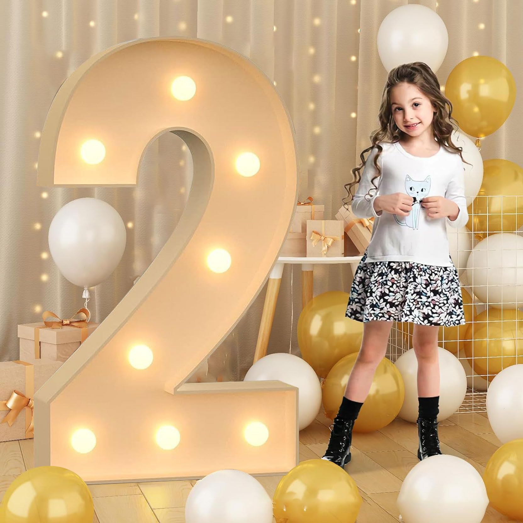 Syibelters Number 2 100Cm-3.3Ft Giant Led Light Up Numbers 2, Mosaic Marquee Light Up Sign, Led Number Lamps For Valentine's Day Birthday Christmas New Year