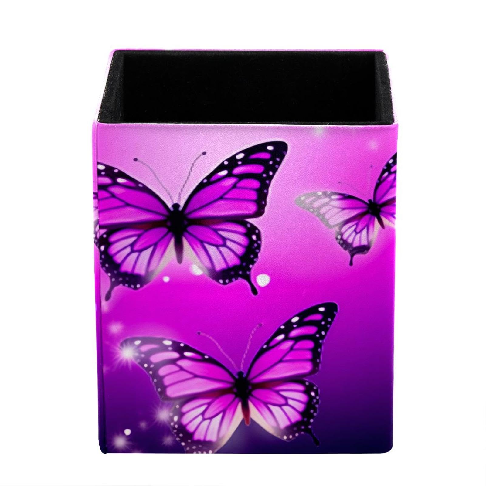 FWJZDSP Pen Holder for Desk, Purple Pink Butterflies Pencil Holder, Pen Cup Functional Desk Organizer for Office Supplies