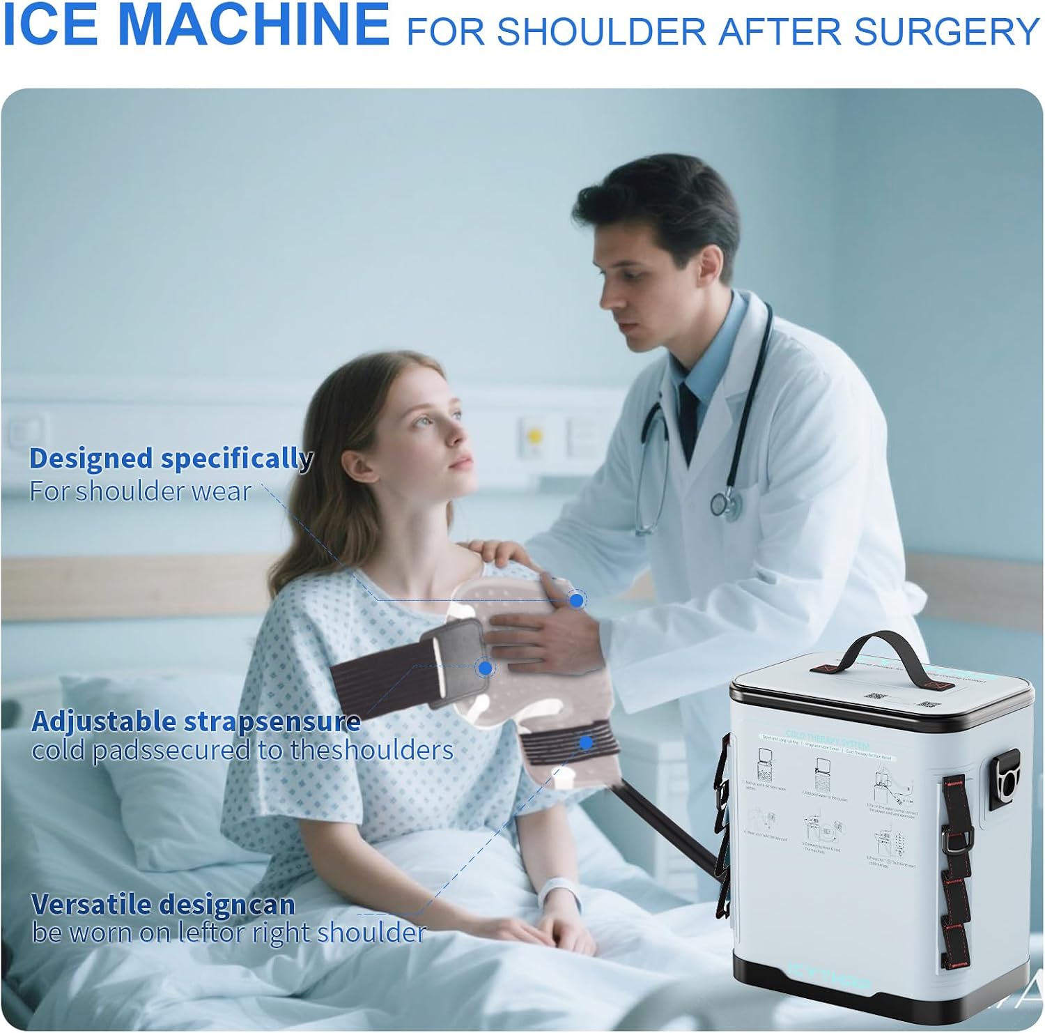 Condition photo showing New/Like New for icythrp cold therapy machine with programmable timer, portable ice machine for shoulder after surgery, shoulder replacement recovery system, cryotherapy pain relief with compression pad shoulder pad+machine