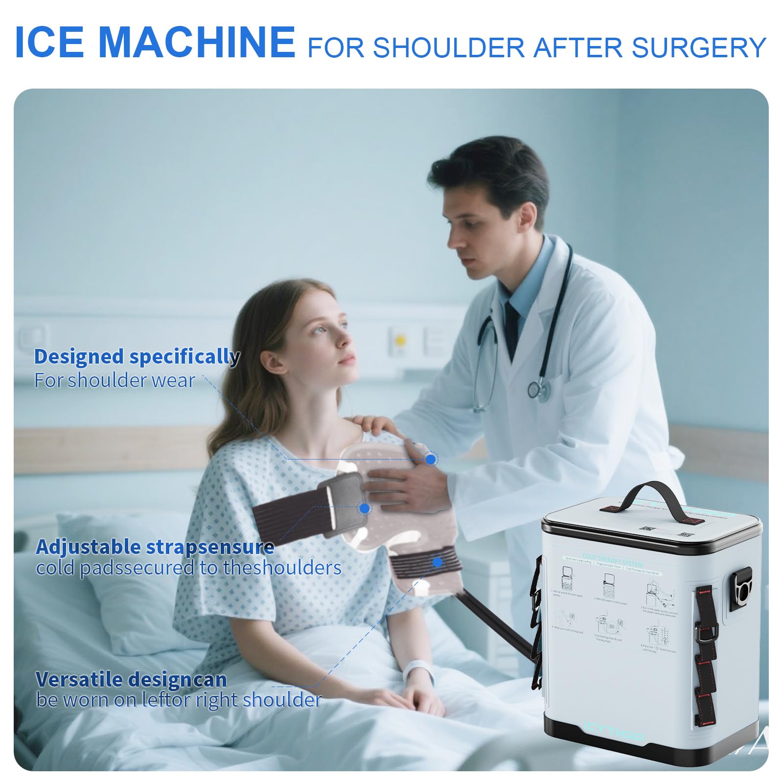 ICYTHRP Máquina de terapia de frío con temporizador programable, máquina de hielo portátil para hombro después de la cirugía, sistema de recuperación de reemplazo de hombro, alivio del dolor de