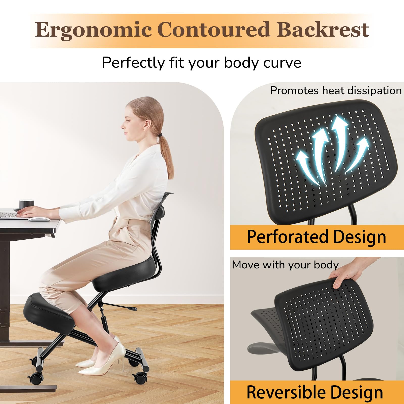 GIANTEX Tabouret Genouillères Réglable avec Dossier, Chaise de Travail Ergonomique, Roues à Verrouillage, Support pour Genoux, Chaises Orthopédiques pour Corriger la Posture Assise, Charge 110 kg