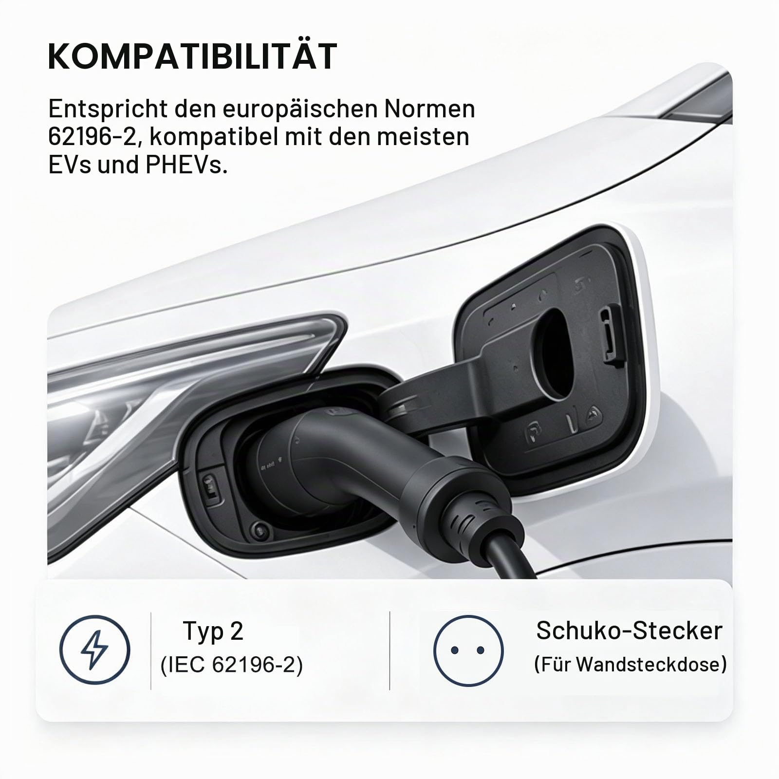 Typ 2 Ladekabel Schuko, 5M, 3KW, 6-13A, EV Ladegerät mit Schuko Stecker 16A