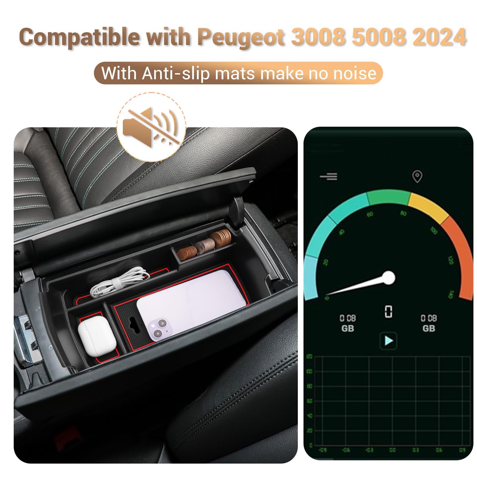 YEE PIN Compatibile con Peugeot 3008 5008 2017-2024 / C5 aircross 2018-2024 scatola di immagazzinaggio console centrale 3008 5008 organizer vassoio per braccioli, organizer accessori con 3 colori
