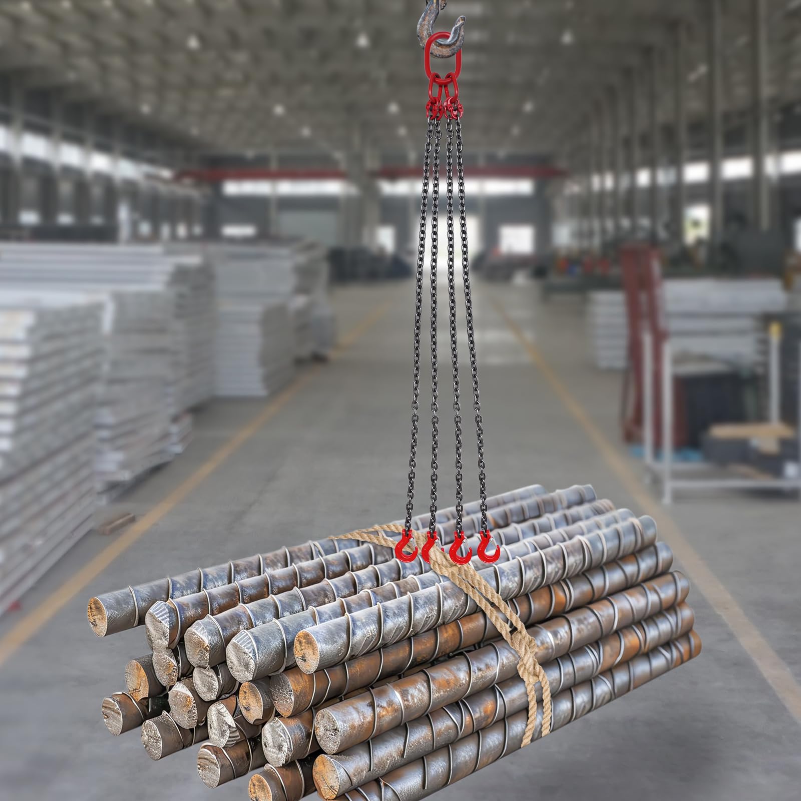 4 chaînes suspendues, chaîne de butée G80 en alliage d'acier - Capacité de charge : 5 t - Résistant à la chaleur - Outil de levage - Chaîne de levage - 1,5 m
