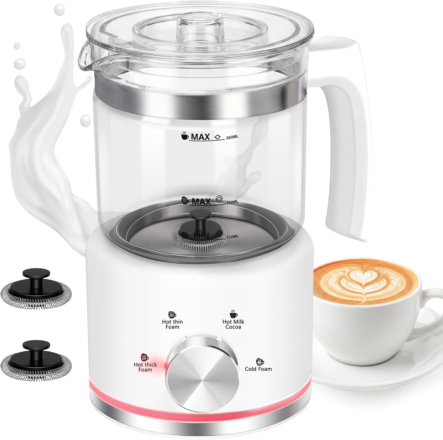Milk Frother, 16.9 OZ Electric Milk Frother and Steamer, Glass | 4-IN-1 Electric Milk Frother Dishwasher Safe, Durable Silent Milk Frother for Coffee, Hot and Cold Foam Maker for Latte