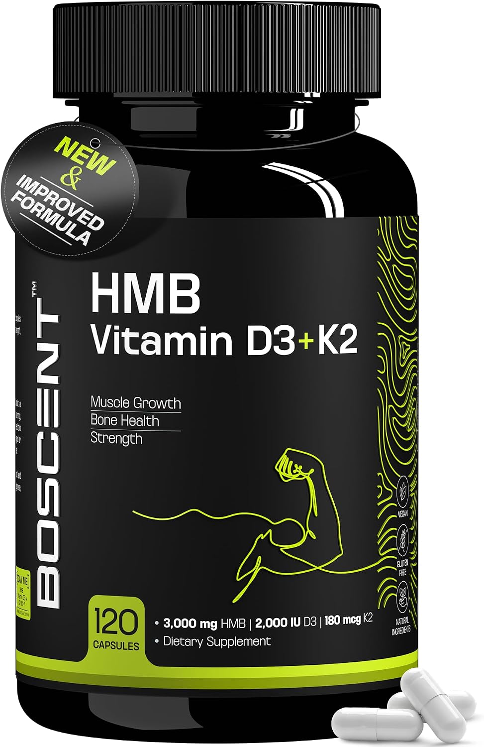 HMB 3000mg Supplement | Vitamin D3 K2 + Calcium | Muscle Recovery, Lean Muscle Support & Bone Health | Anti Catabolic Supplement for Men & Women | Non-GMO | 120 Capsules