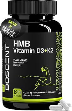 HMB 3000mg Supplement | Vitamin D3 K2 + Calcium | Muscle Recovery, Lean Muscle Support & Bone Health | Anti Catabolic Supplement for Men & Women | Non-GMO | 120 Capsules