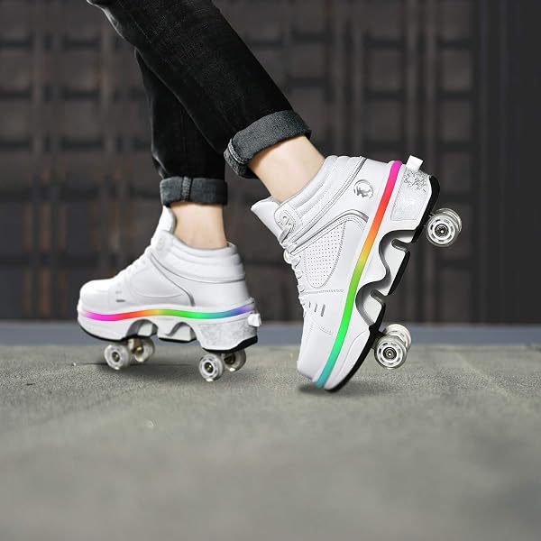 Pattini a Rotelle Unisex Scarpe con Rotelle Scarpe da Skate 2 in 1 e Scarpe da Ginnastica Che si Trasformano in Pattini a Rotelle Regalo per Bambini, Ragazzi, Ragazze, Uomini e Donne - 2