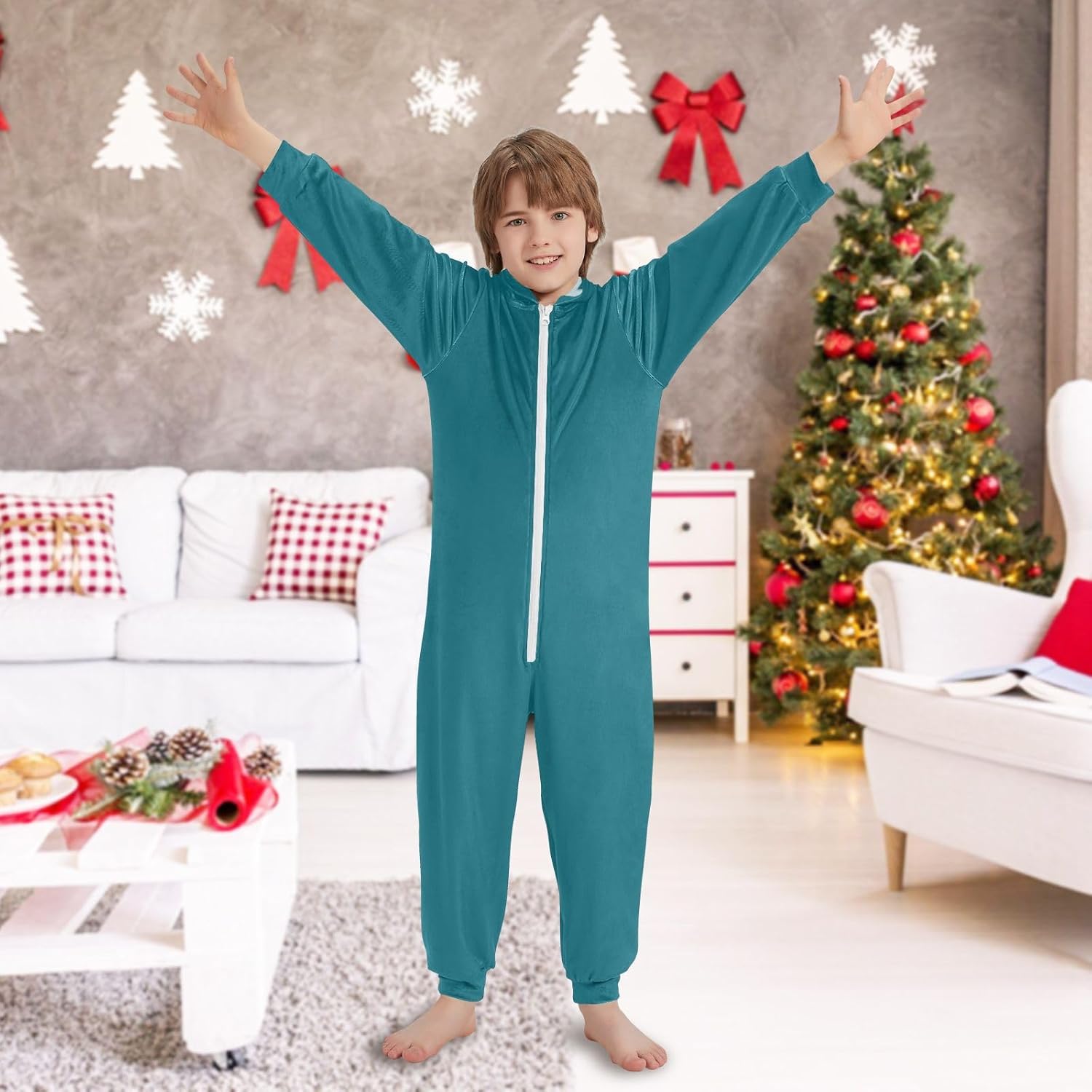 Tan Onesie Pajamas for Youth, Long Sleeve Blanket Sleeper with Pockets Hood with Zip 4T