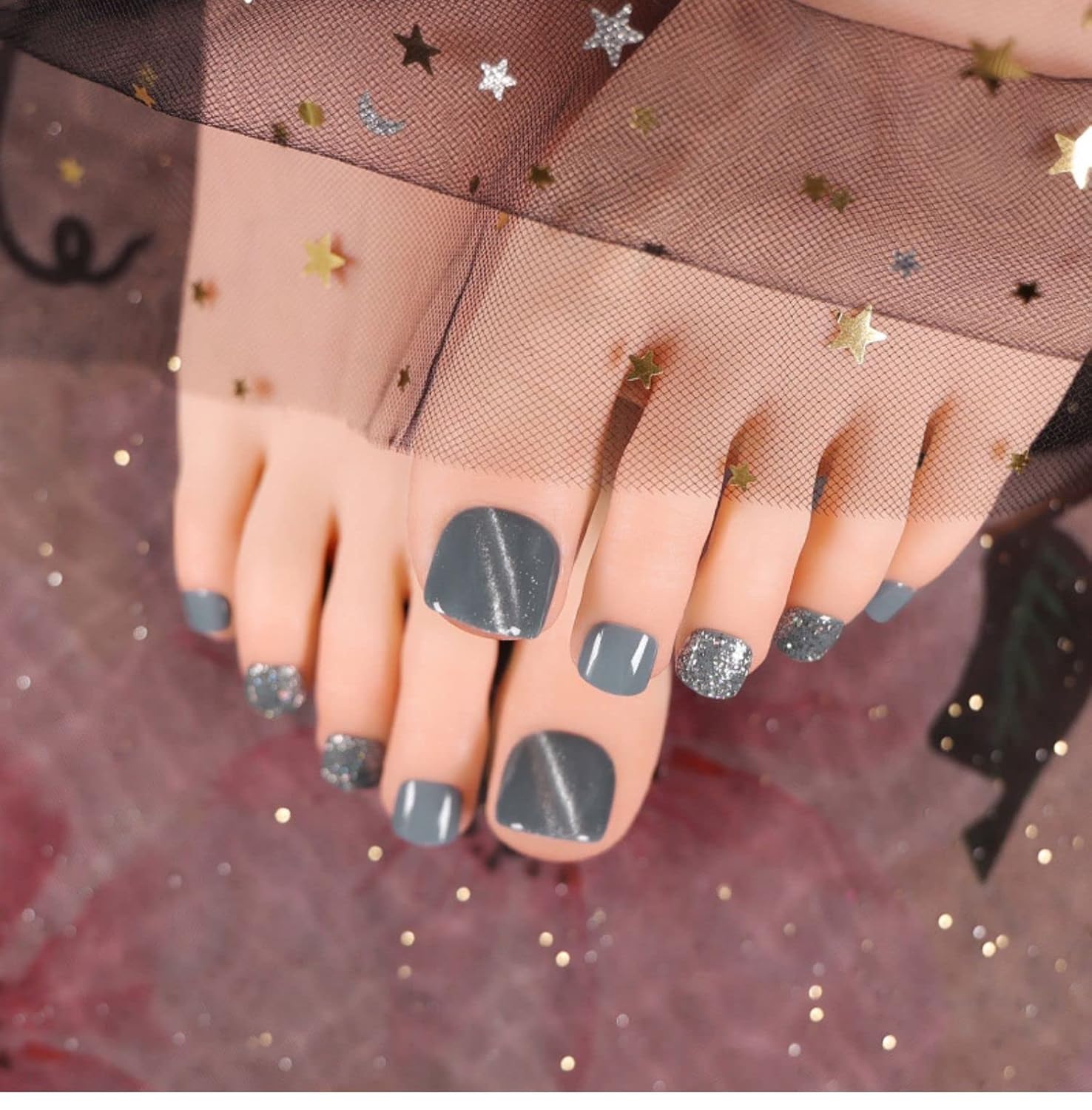 Press Nails Tips Set Short Fake Design Artificial Toenail Coffin Reusable False Nail