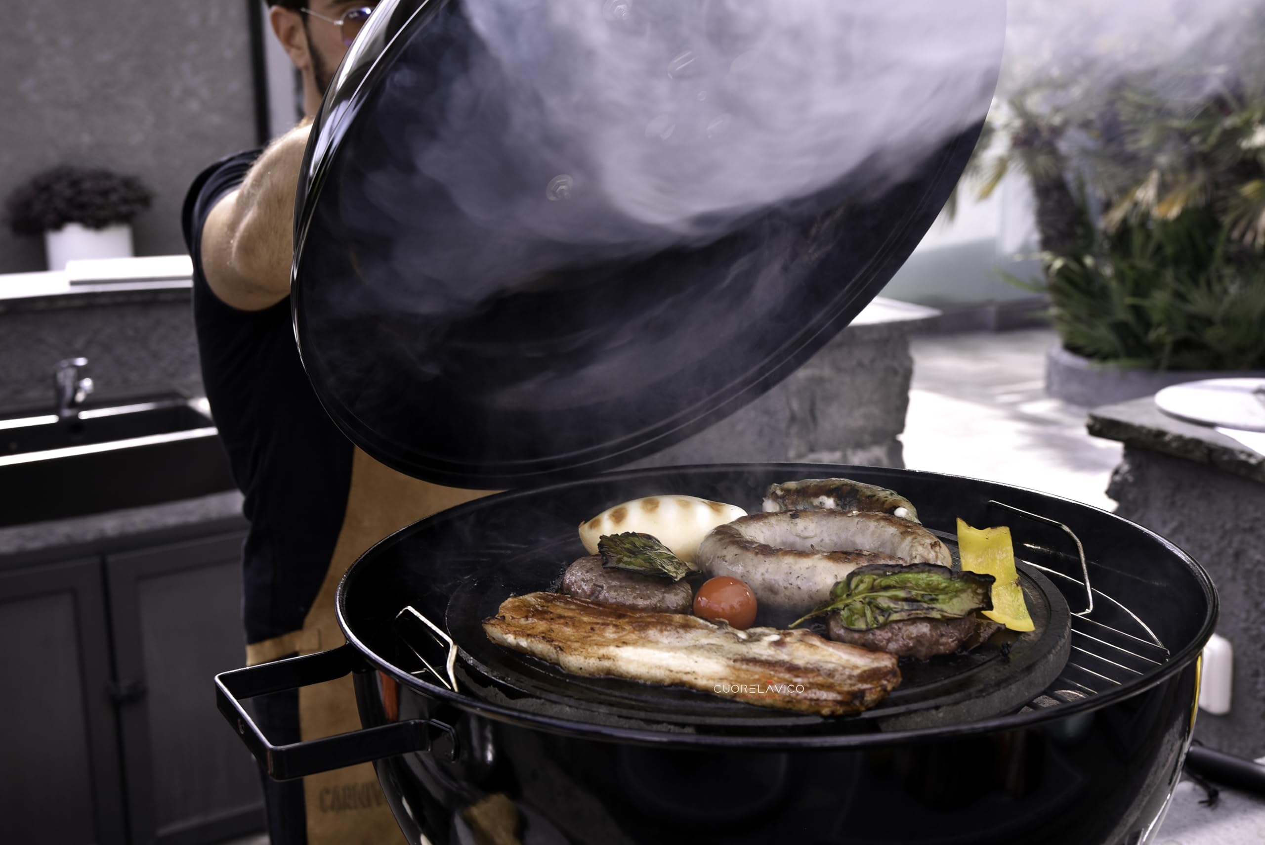 CUORE LAVICO - Plato refractario en piedra de lavica para barbacoa de 39 x 30 x 2 cm con ranuras, cocina natural, la mejor piedra de jabón excelente para carne de pescado y verduras