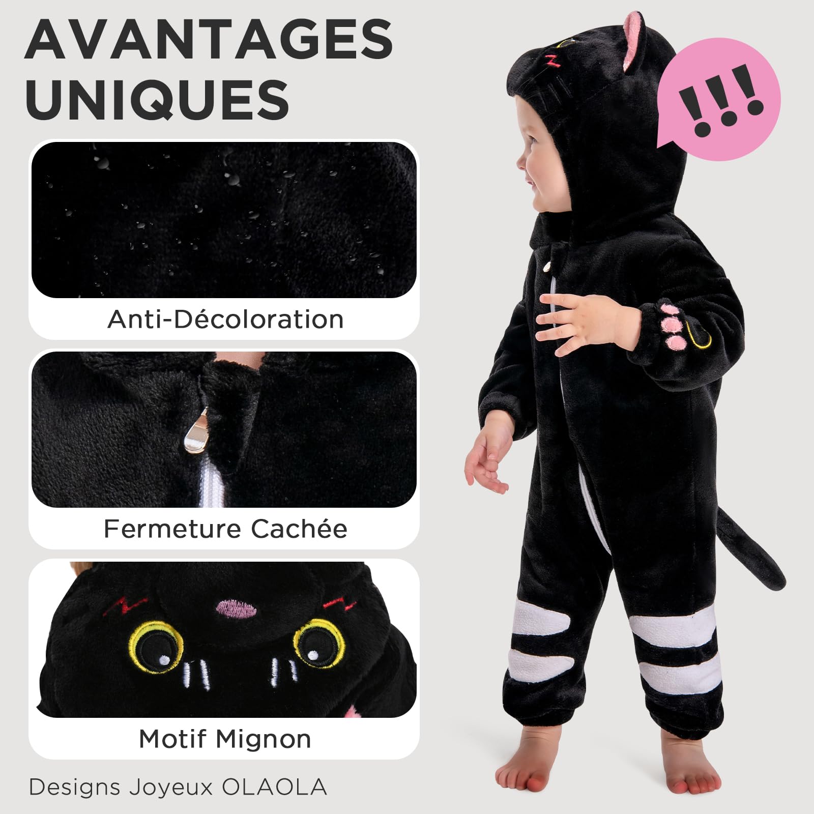 OLAOLA Grenouillère Bébé Unisexe, Pyjama en Flanelle Douce, Costume d'Animal pour Enfant, Combinaison à Capuche Cartoon