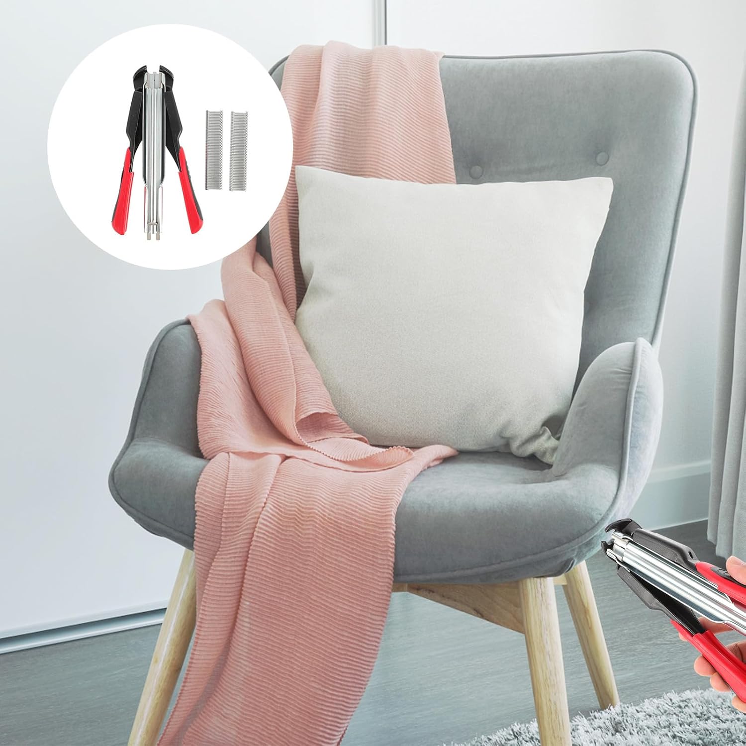 Manual C-shape Ring Pliers Hand Tool for Poultry Cage Fastening with Fixing Clips Red Sturdy Mesh Wire Fencing Clamp for Animal Cage Use