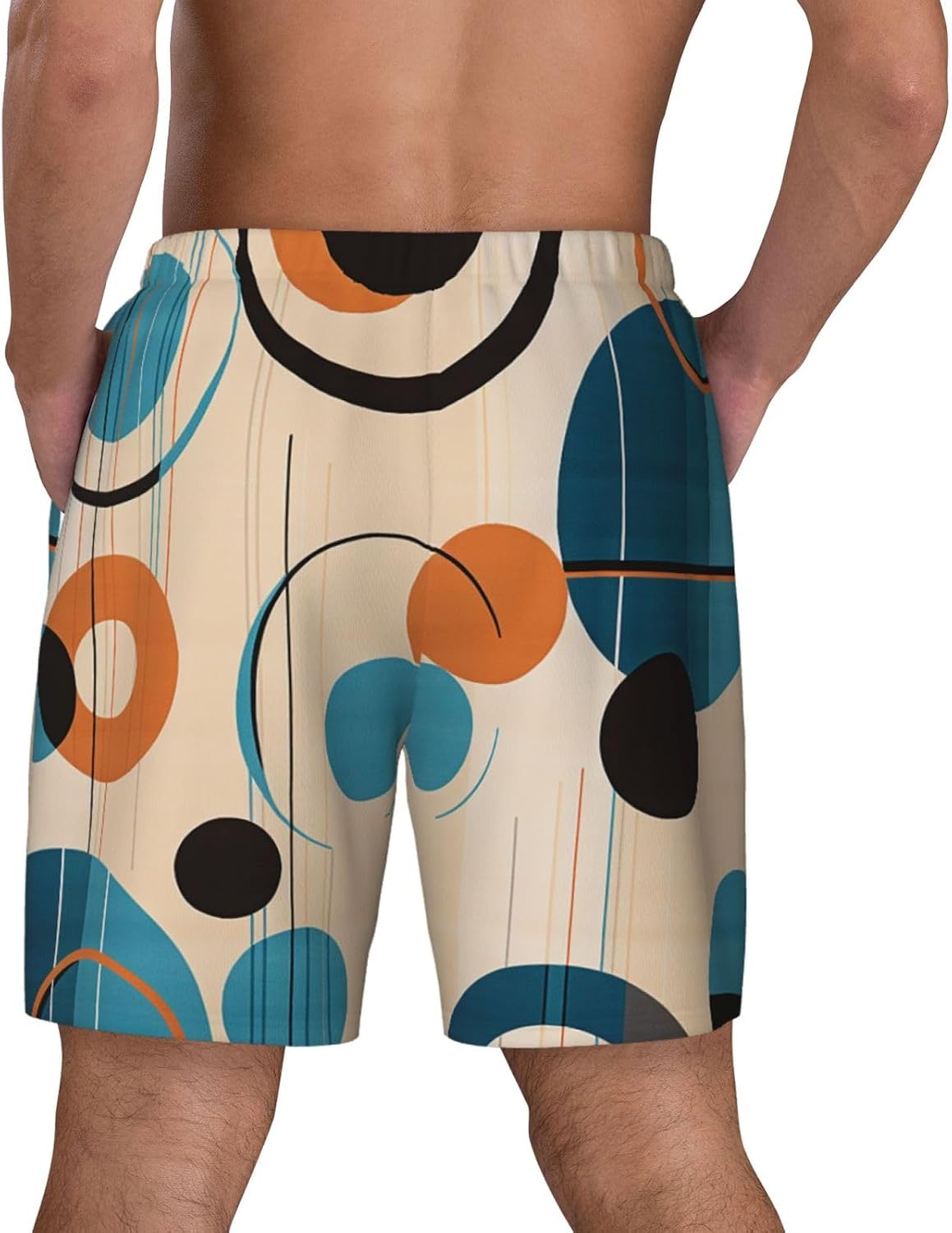 Men's Swim Trunks 2 in 1 Quick Dry Bathing Suits Mid Century Circles Beach Board Shorts Swimwear