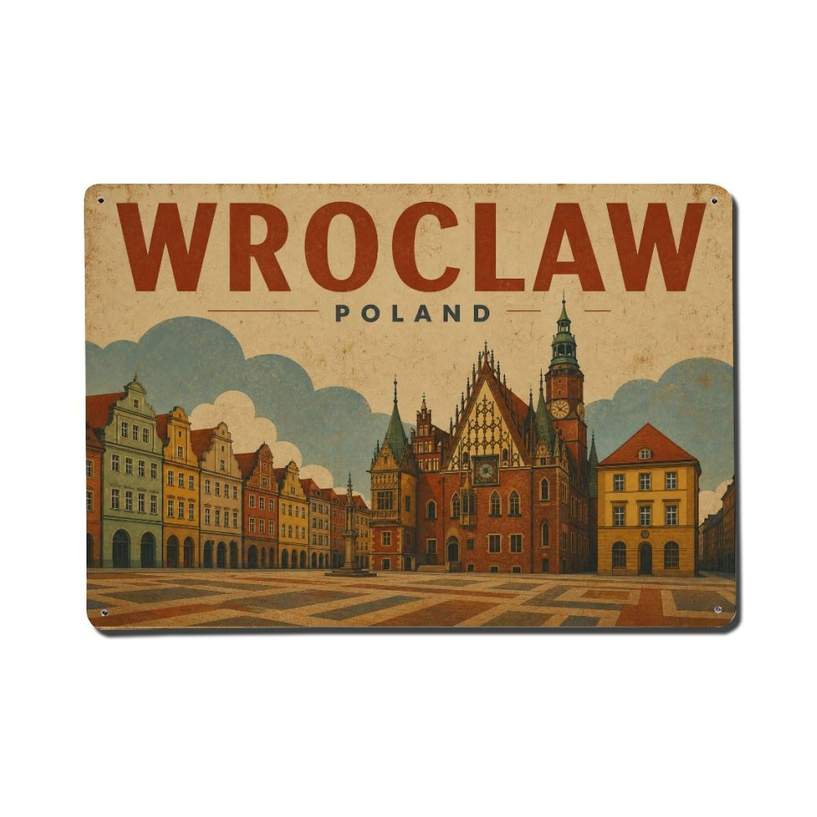 Metal Tin Sign Vintage Travel Poland Wroclaw