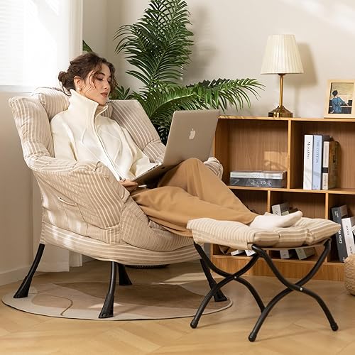Miniatura 2 de HollyHOME - Silla perezosa de tela con otomana plegable, cómoda silla de descanso y reposapiés plegable, sofá de ocio silla de lectura y reposapiés,