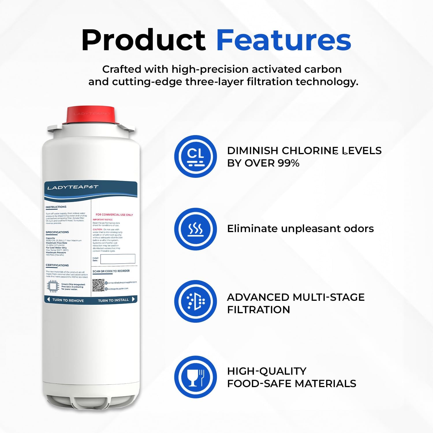 Water Filter Replacement, Compatible with Elkay 51300C ezH20, EWF3000 and Halsey Taylor Bottle Filling Stations (With Chip - 1 Pack)