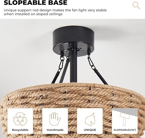 Miniatura 4 de Ventilador de techo rústico de 20 pulgadas con luz, lámparas de granja, ventiladores de techo con control remoto de luces, ventilador de techo