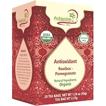 Adanim Bio Organic Rooibos Pomegranate Tea Bags | Caffeine Free Hot or Iced Herbal Tea | USDA Organic, Kosher & Vegan | 20 Individually Wrapped Bags