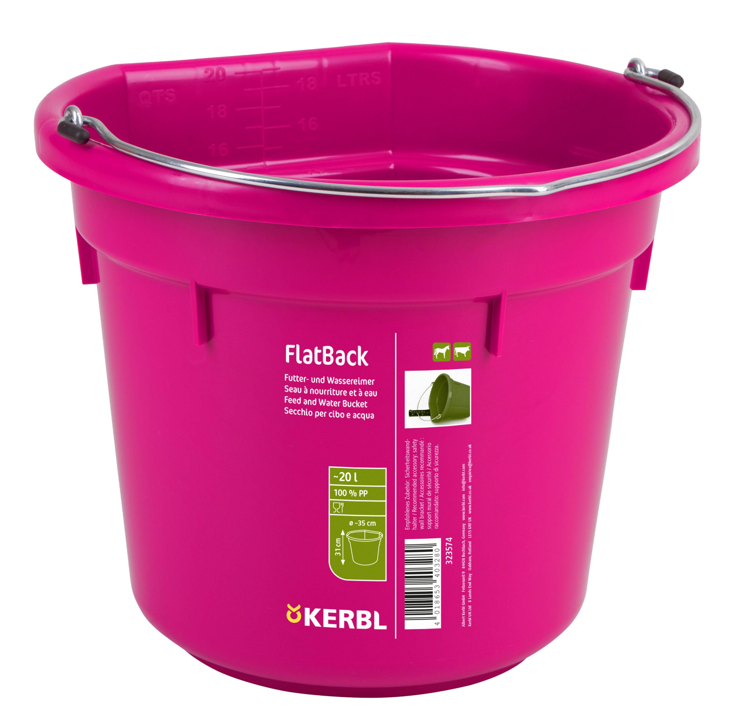 Kerbl Pink Flatback, Approx. 20 Litres Food And Water Bucket