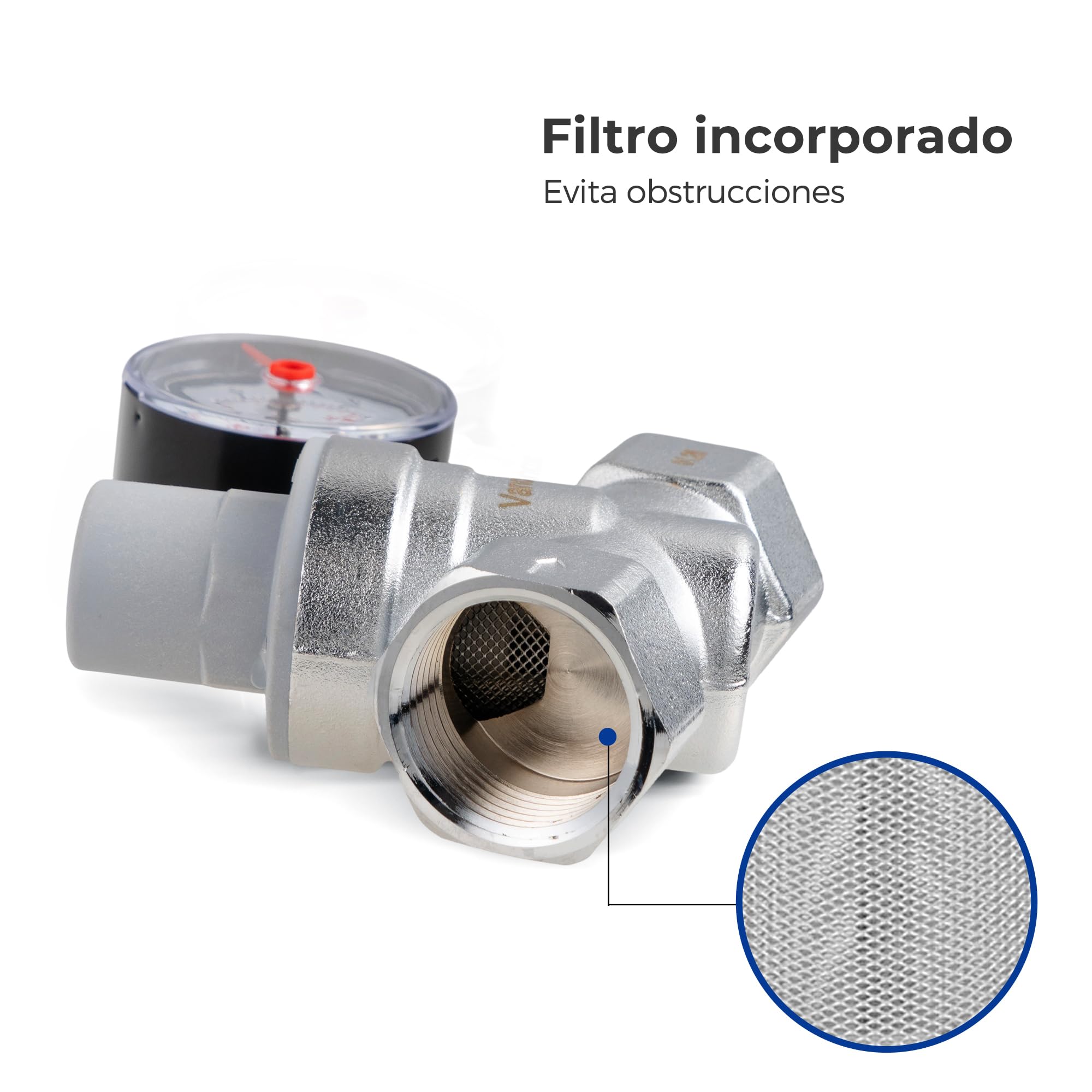 VANCOCO Regulador de presión de agua de 1 pulgada DN25 con manómetro, regulador de presión de agua de latón, regulador de presión de agua, válvula reductora de presión con filtro de filtro para