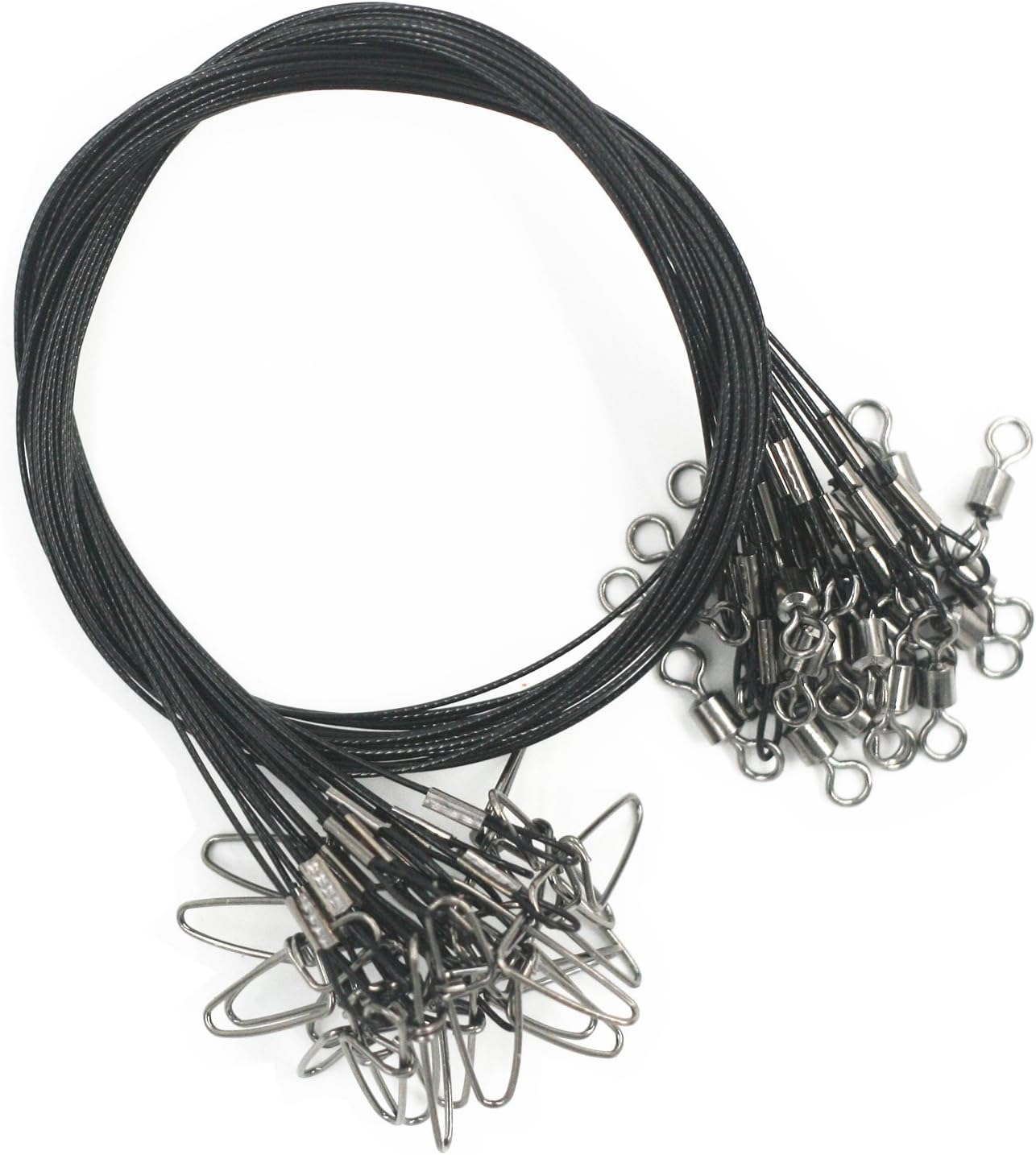 Fishing Wire Leader Trace 100LB: 20pcs Stainless Steel Pike Fishing Leader Line Rig, Black - Image 5