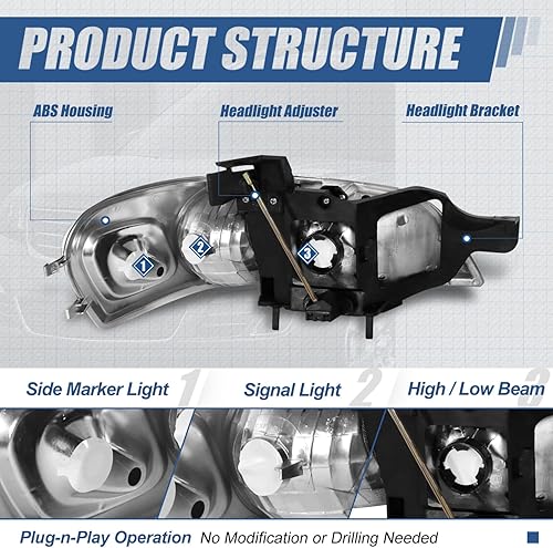 Miniatura 4 de Auto Dynasty 4 faros delanteros de esquina transparentes de carcasa negra + lámparas de esquina compatibles con Venture Silhouette Montana Trans