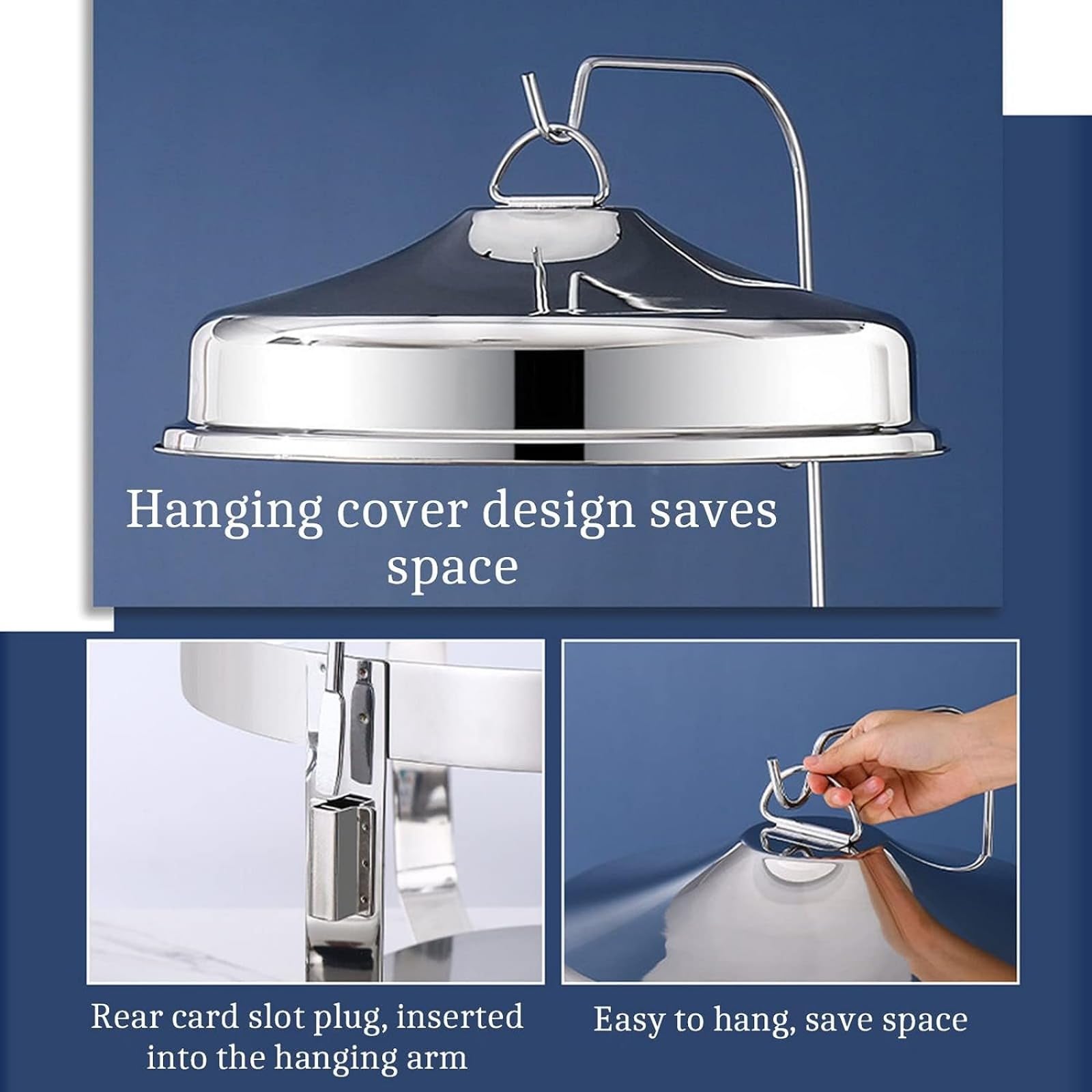 Chafing Dish in acciaio inossidabile con coperchio sospeso, set di contenitori riscaldanti per buffet di catering, include teglia per cibo, teglia per acqua, porta combustibile, per attrezzatura per