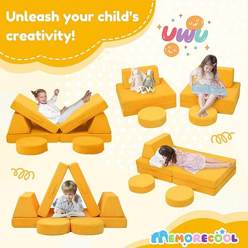 Miniatura 3 de MeMoreCool Sofá infantil para sala de juegos, sofá convertible de pana para niños, sofá modular de 8 piezas, juego de construcción de fuerte de