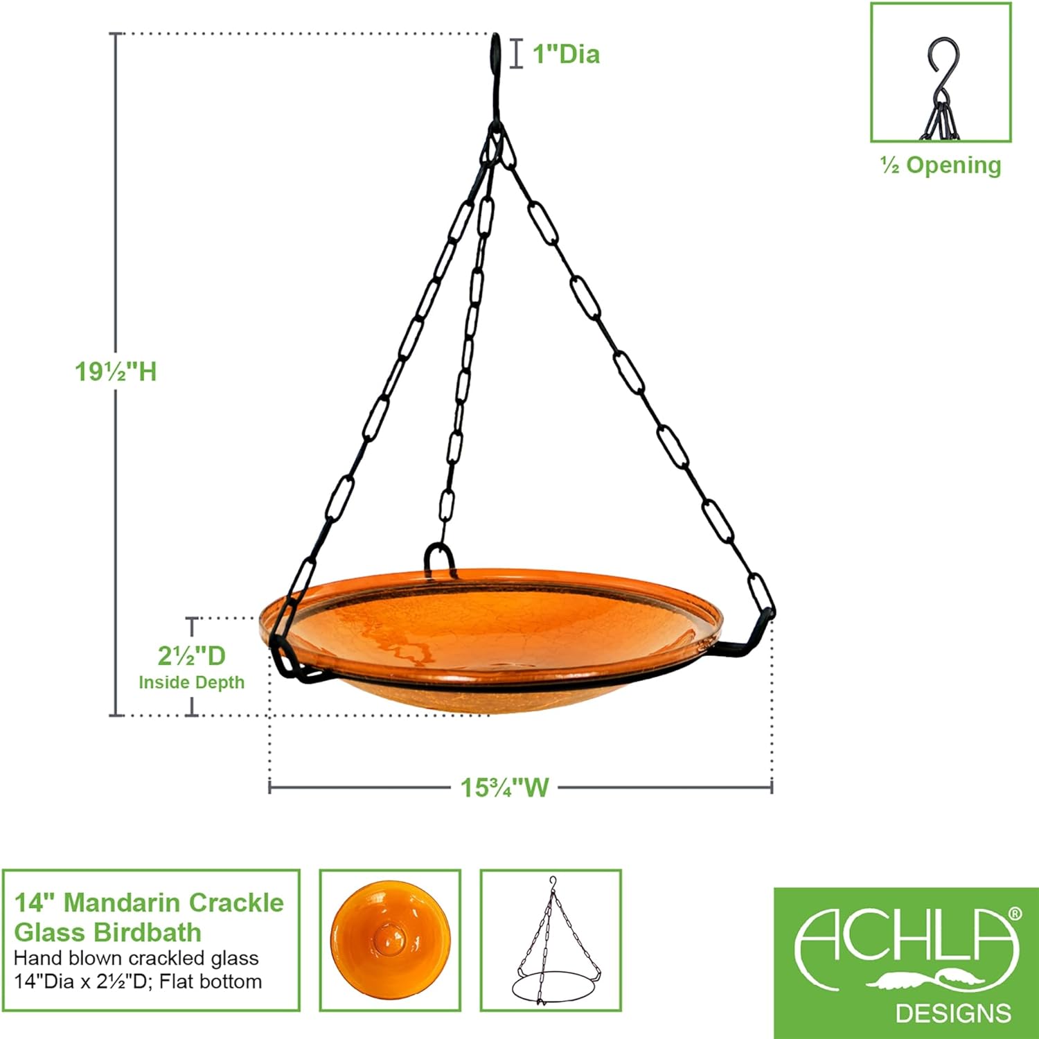 14" Mandarin Hanging Birdbath
