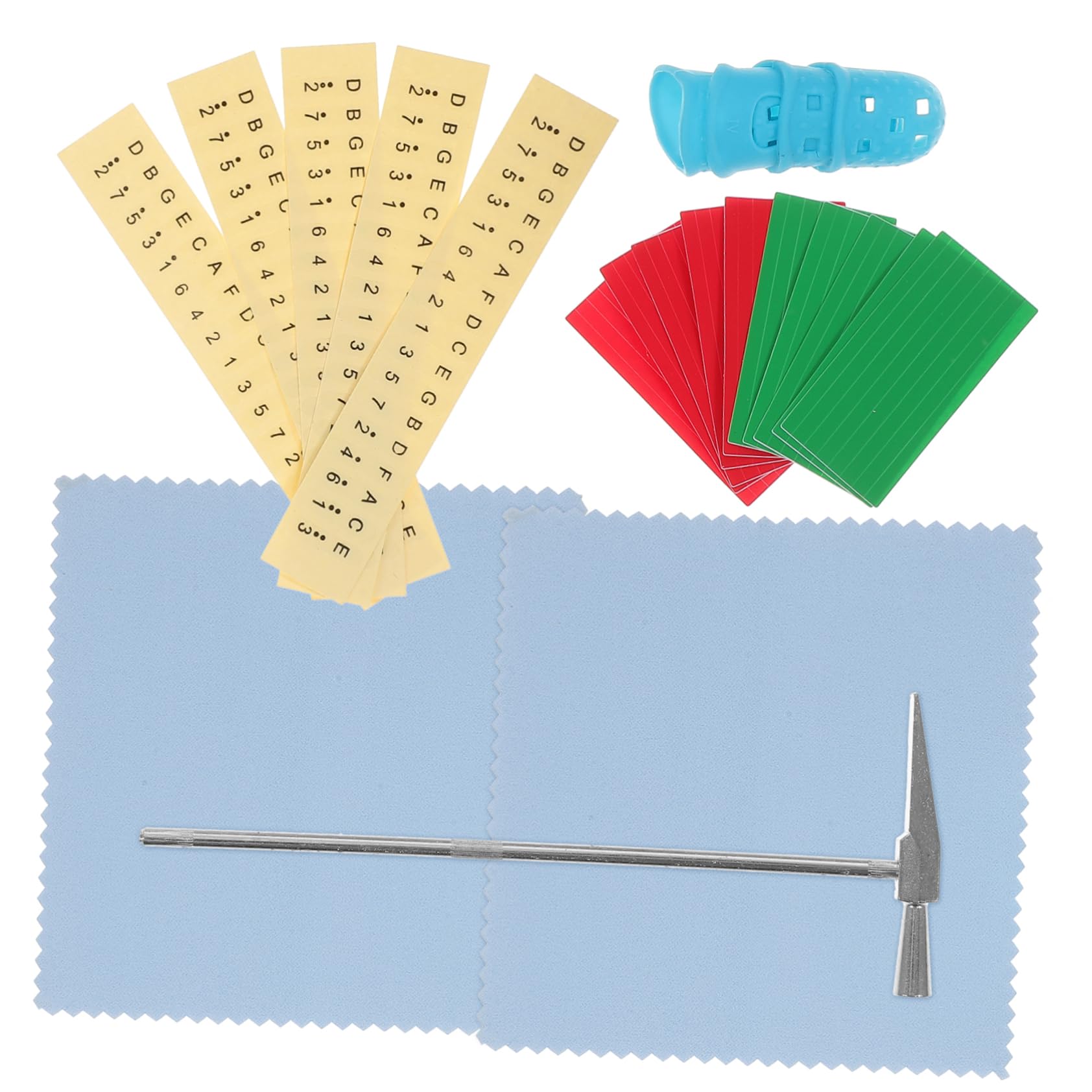 BESPORTBLE Thumb Piano Accessory Kit with Tuning Hammer Red Stickers Relief Thumb Covers and Cleaning Cloth Musical Instrument