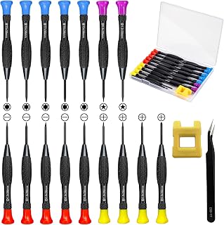 Lengnoyp 18PCS Magnetic Precision Screwdriver Set with Case & Tweezers - Flathead Phillips Pentalobe Torx for Phone Watch Eyeglass Repair