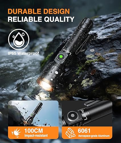 Miniatura 7 de LETMY Pequeñas linternas recargables potentes, mini linternas con zoom de alto lúmenes con clip, 3 modos y función de memoria, linterna táctica LED,