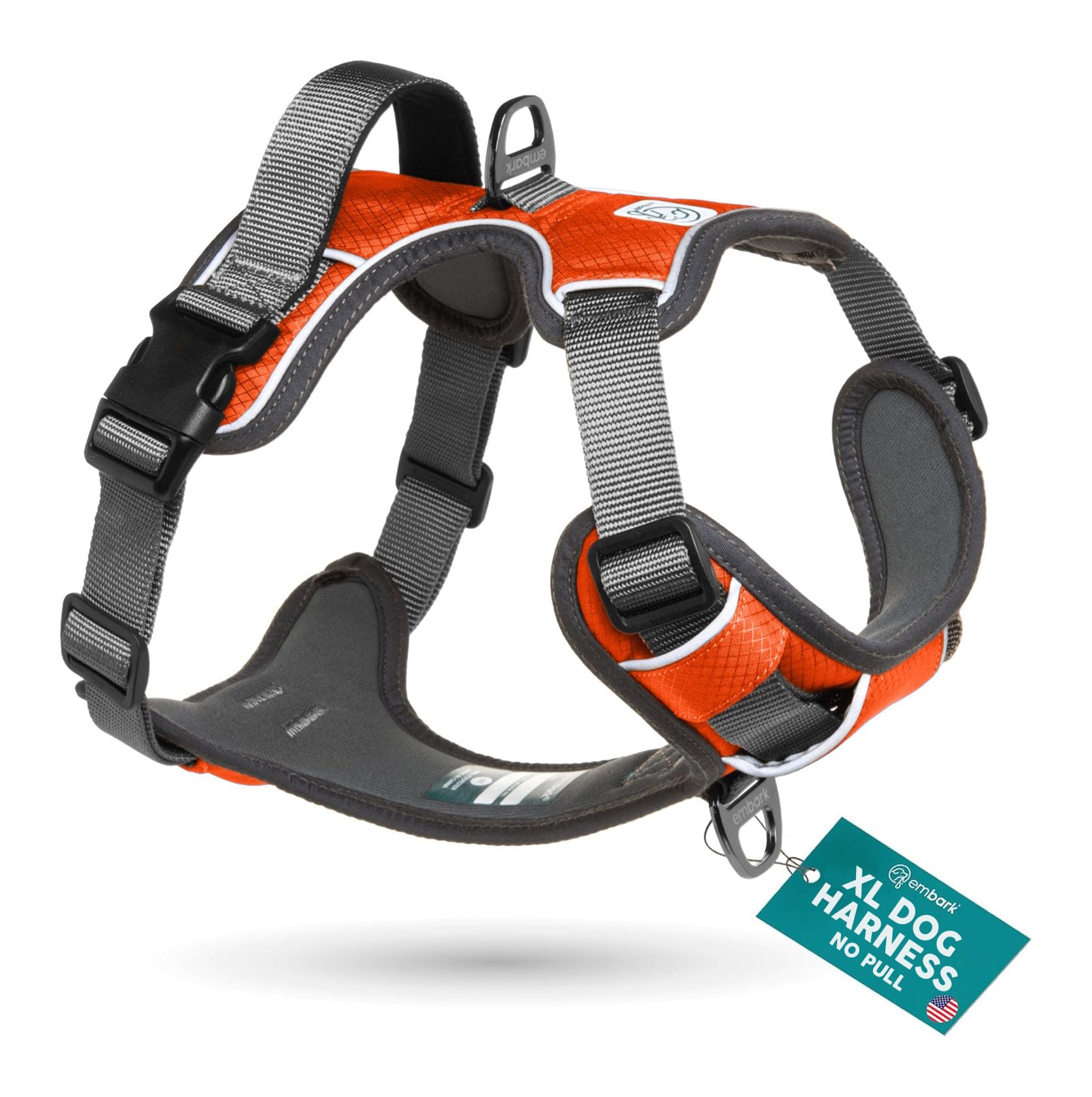 Adventure Dog Harness, Easy On and Off with Front and Back Lead Attachments & Control Handle - No Pull Training, Size Adjustable and No Choke (XL Orange)