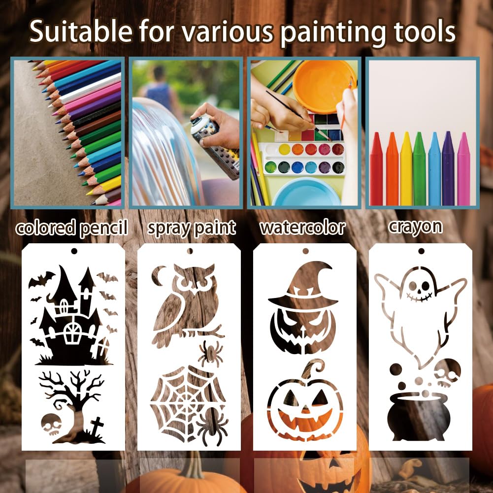 GOMAKERER 12 Pcs Halloween Painting Stencils - Image 3