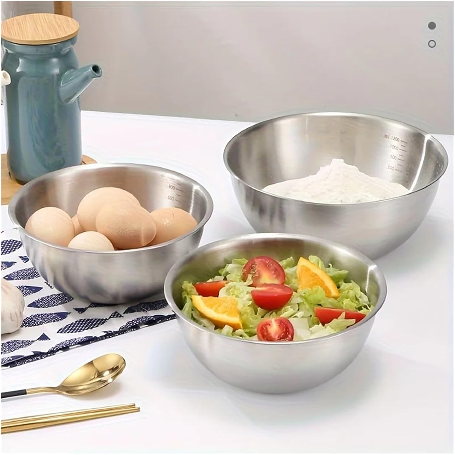 3pcs Stainless Steel Bowl Set for Baking Cooking Food Storage Large Capacity Mixing Bowls Home Kitchen Tools for Serving(Glod 3pcs)