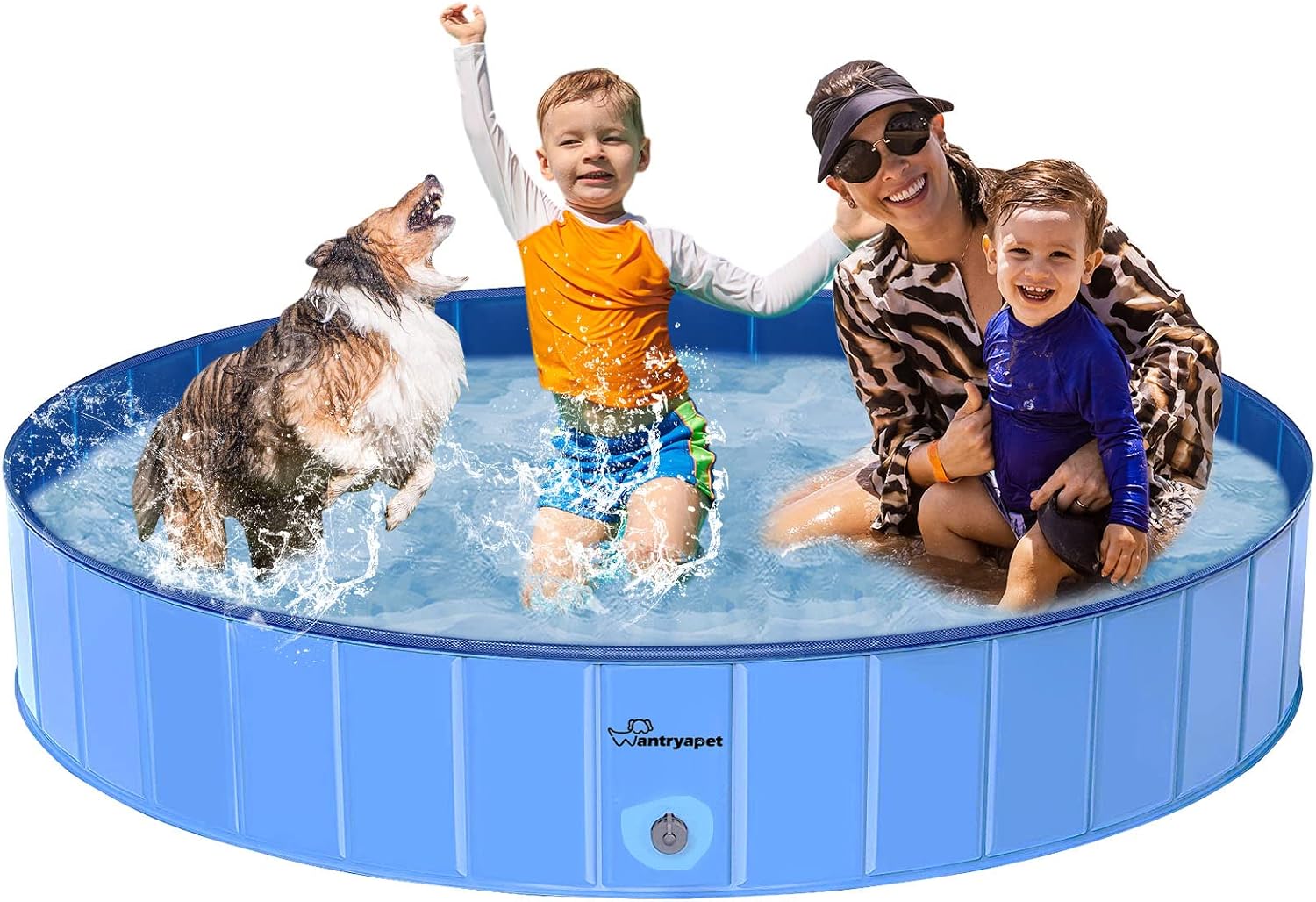 WANTRYAPET Foldable Dog Pet Bath Pool, Large Collapsible Wading Pool Pits Ball Pools, Plastic Portable Bathing Swimming Tub Pool for Dogs and Cats, Blue (63 X 12 in)