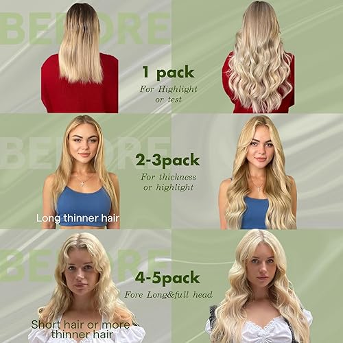 Miniatura 4 de RUNATURE Extensiones de cabello Remy con punta en U, color negro que se desvanece a marrón oscuro, mezcla de rubio caramelo, queratina, extensiones