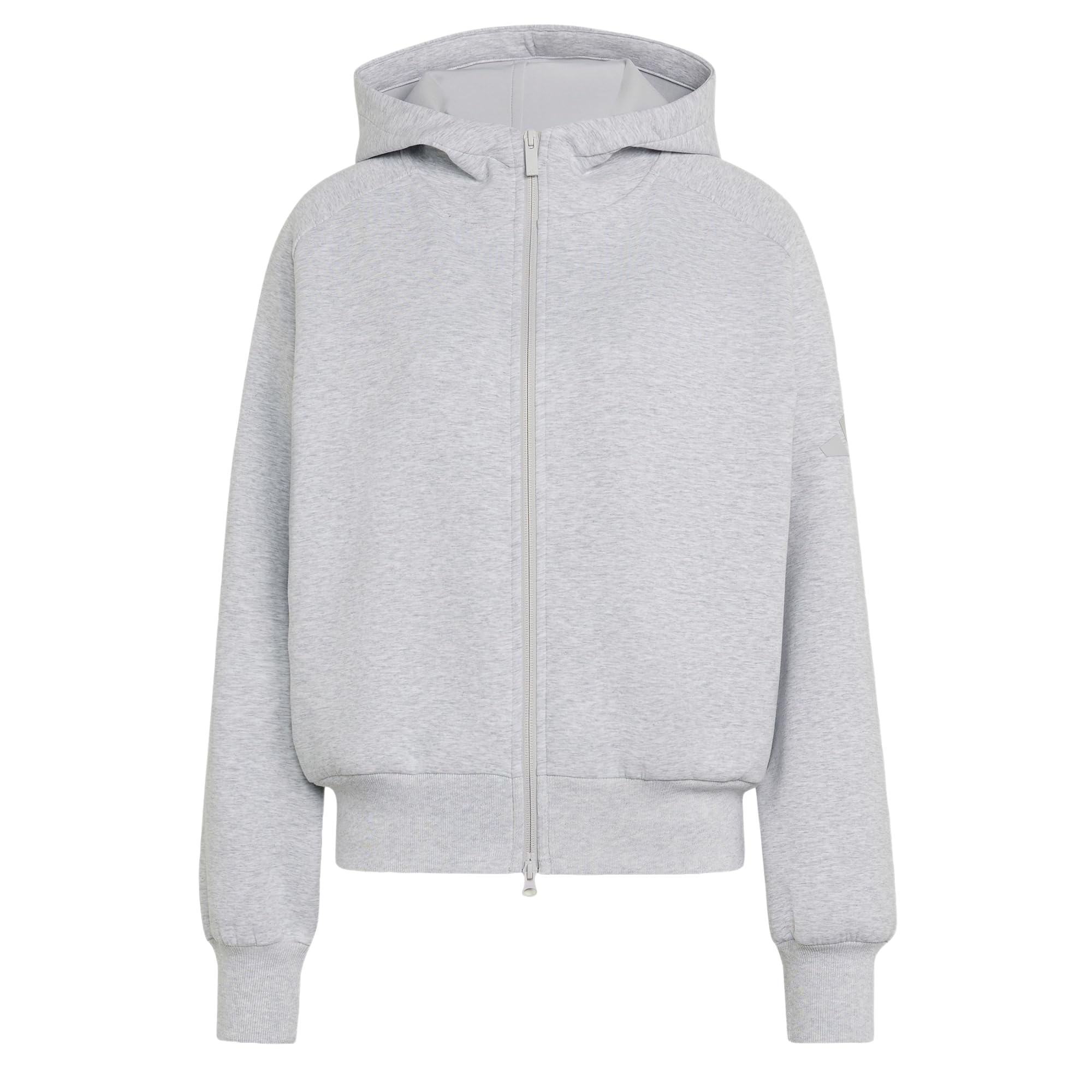 adidas Women's Soft Lux Full-Zip Hoodie Sweatshirt, light grey heather, XS