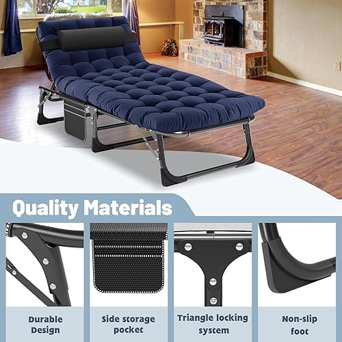Miniatura 7 de Slsy Catres de dormir para adultos, tumbonas plegables de 5 posiciones al aire libre, cama plegable portátil para playa, césped, camping, piscina,