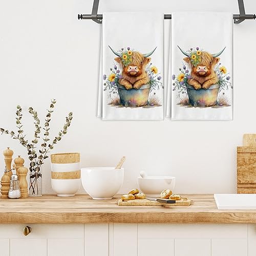 Miniatura 6 de Highland Cow - Toalla de cocina de 18 x 28 pulgadas, paño de cocina rústico de granja de temporada, lindo paño de cocina decorativo de vaca para