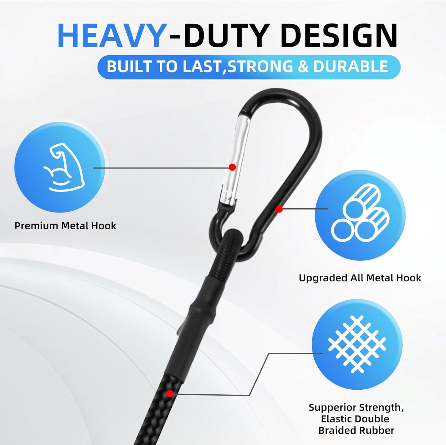 24 Inch Bungee Cords with Hooks,Black Superior Rubber UV Resistant Bungee Straps with Hooks for Outdoor Tent, Luggage Rack, Camping, Cargo, Bike, Transporting, Storage